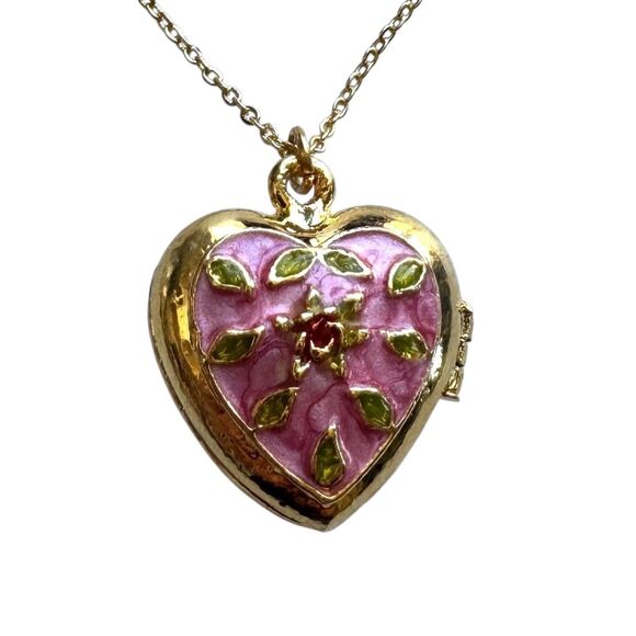 Jewelry - Indio Jewelry Pink and Gold Cloisonné Heart Necklace #7009